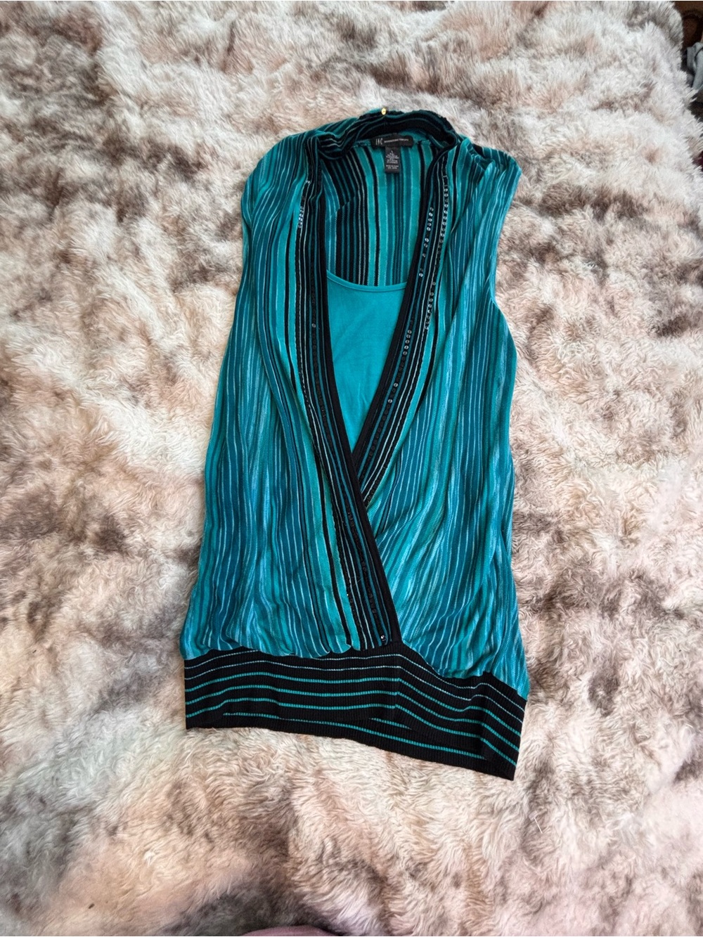 INC International Concepts Teal Sleeveless V-Neck Layered Knit Top